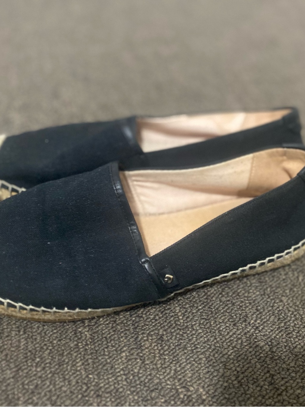Kate Spade Black Canvas Espadrille Flats with Natural Jute Toe